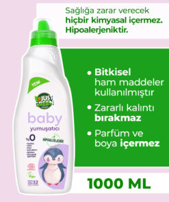 Just Green Organic Baby Çamaşır Yumuşatıcı - Bebekler Için 0 Doğal Ve Hassas Yumuşaklık (1000 ML) Yerli Üretim