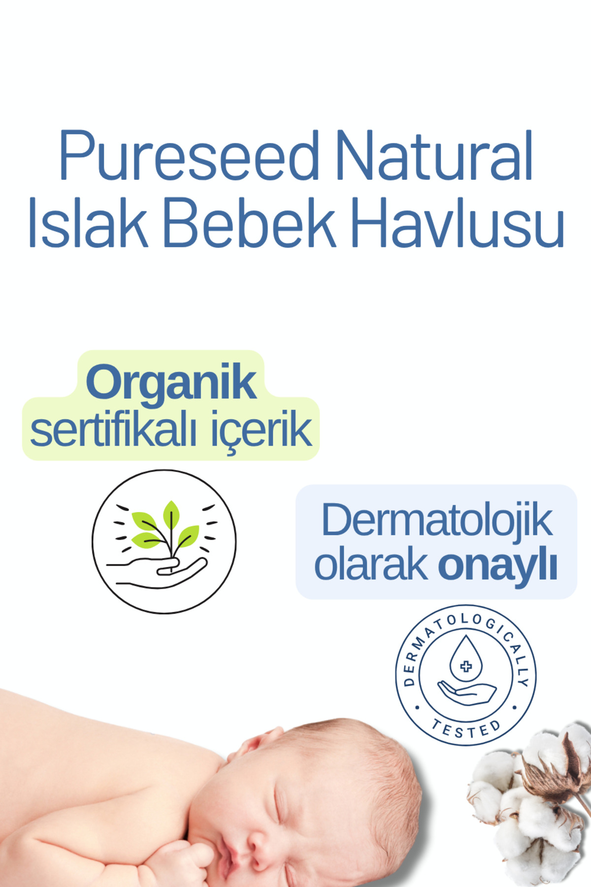 PURESEED NATURAL ORGANİK İÇERİKLİ SAF SU BEBEK ISLAK HAVLUSU 6x60 - Görsel 3