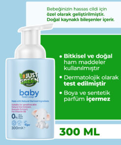Just Green Organic Baby Köpük El Sabunu Bitkisel İçerikli Hassas Ciltler İçin 300 ml