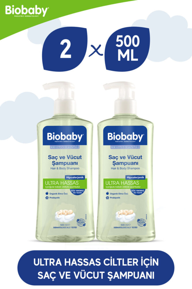 Biobaby Ultra Hassas Saç Ve Vücut Şampuanı 500 ml Prebiyotik Allman Papatyası - Organik Içerik 2 Li Set