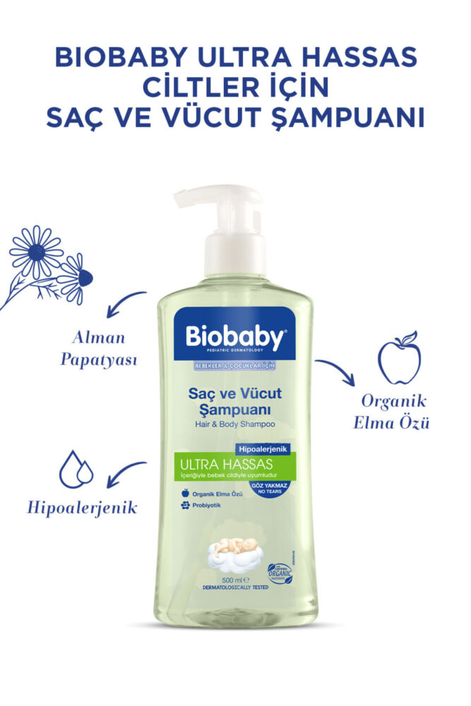 Biobaby Ultra Hassas Saç Ve Vücut Şampuanı 500 ml Prebiyotik Allman Papatyası - Organik Içerik 2 Li Set - Görsel 2