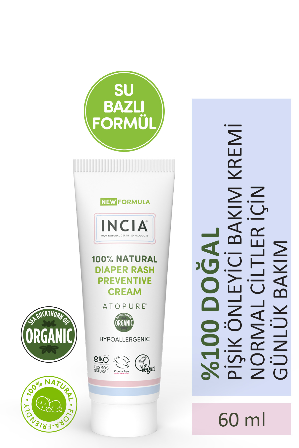INCIA ATOPURE ® 0 Doğal Pişik Önleyici Krem Yenidoğan Nemlendirici Koruyucu Hassas Bakım 60 ml
