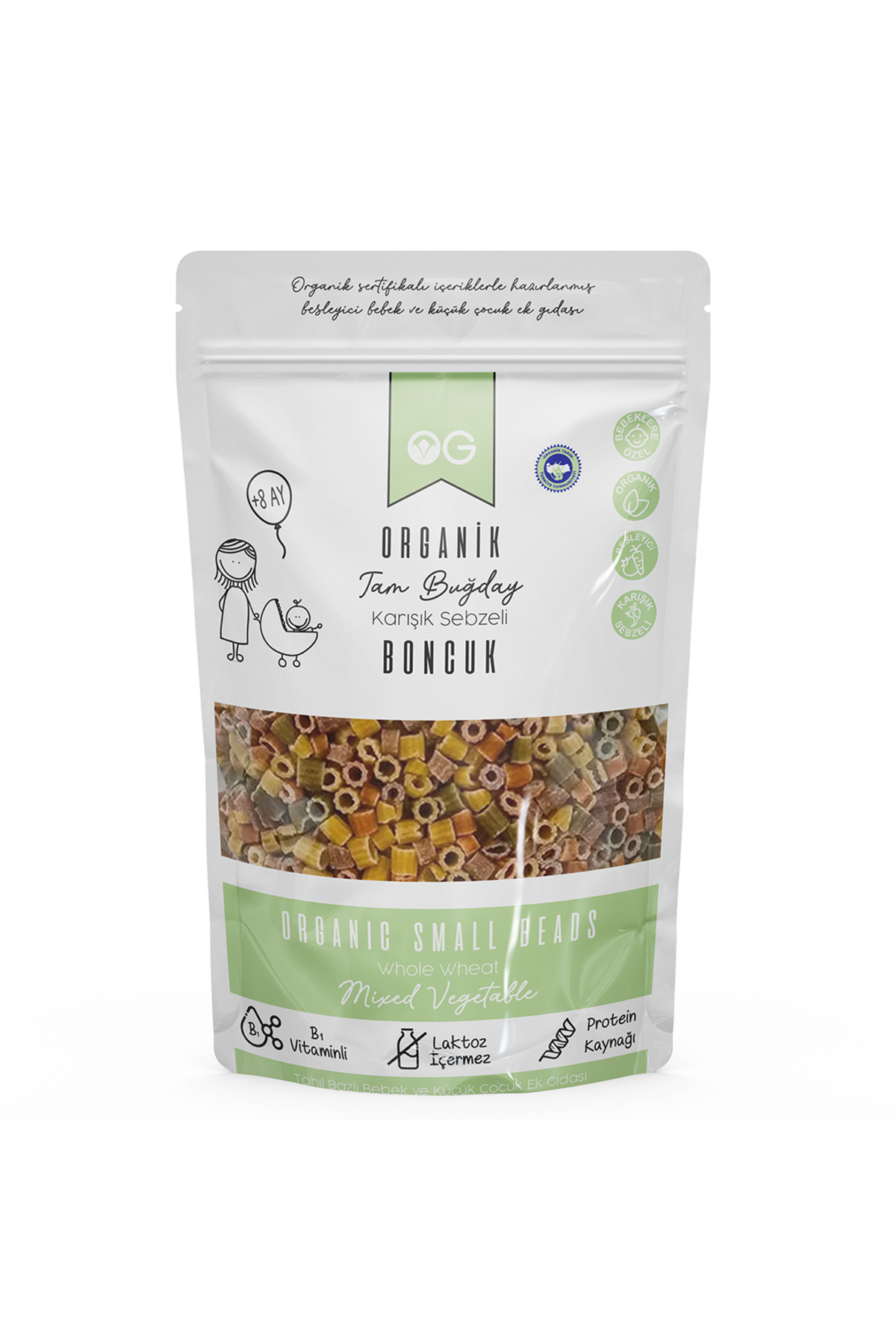 OG natural Organik Karışık Sebzeli Tam Buğday Boncuk Makarna 200 gr +8 Ay