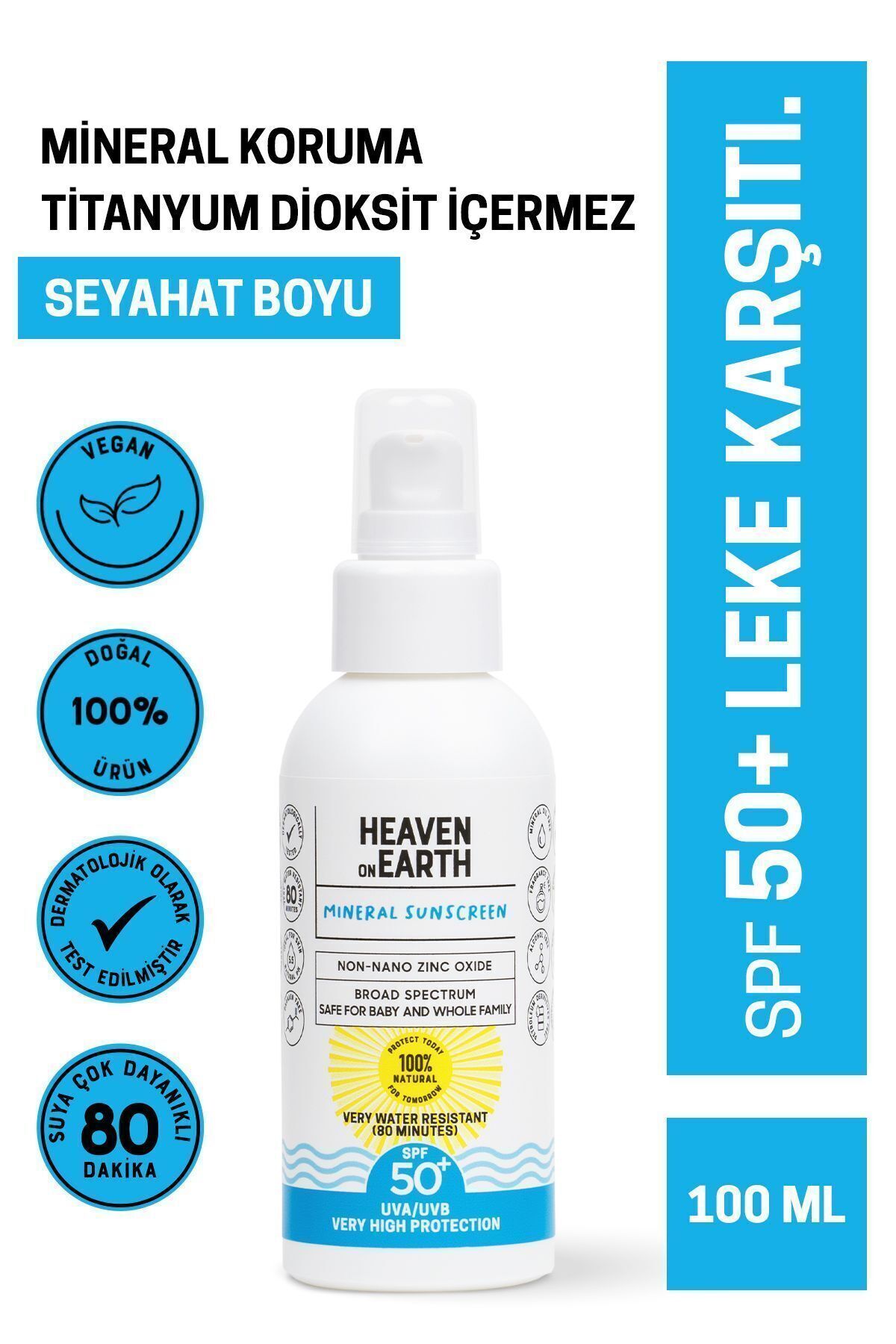 Heaven on Earth Spf 50 Vegan Mineral Güneş Kremi 0 Doğal Suya Dayanıklı Çok Yüksek Koruma