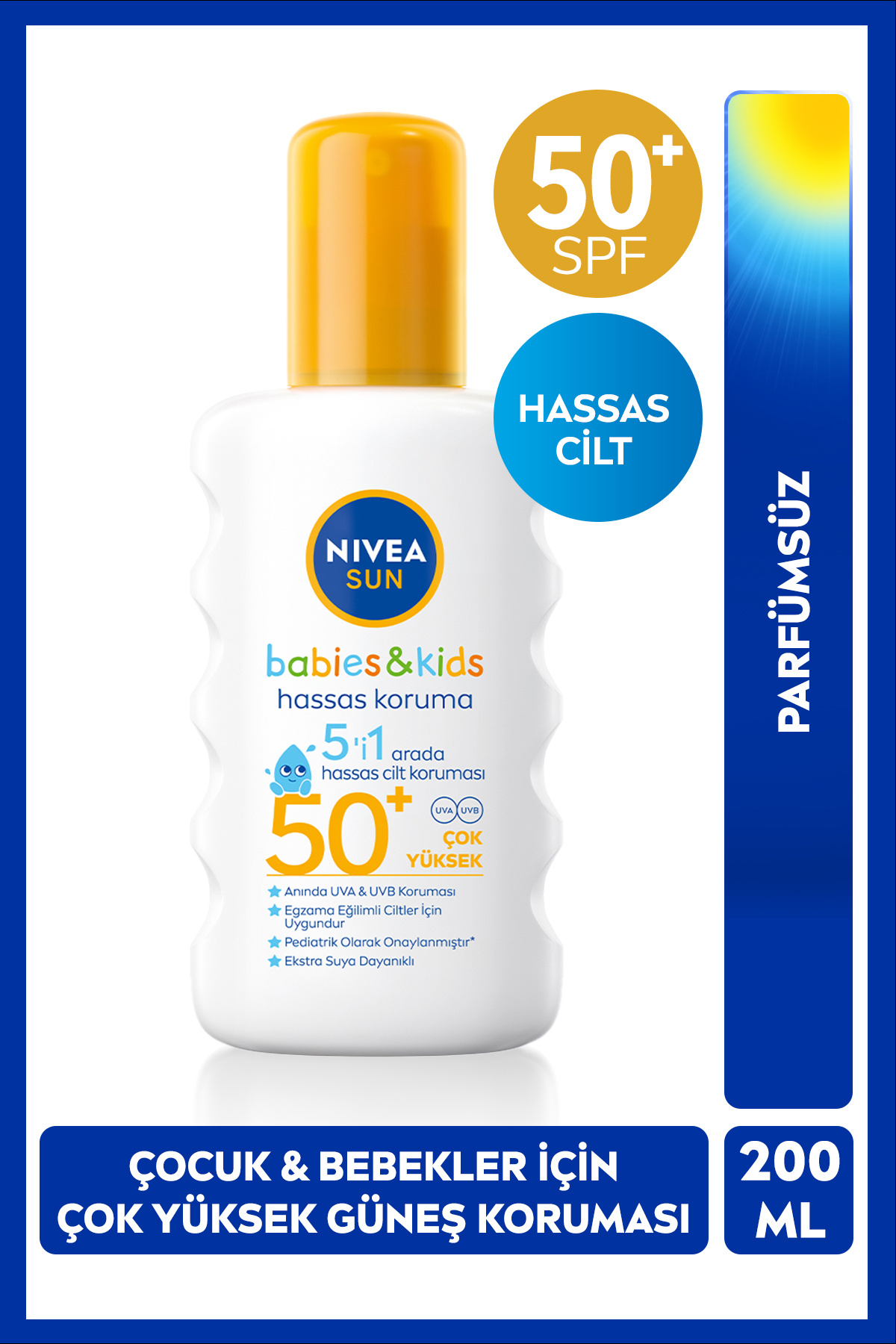 NIVEA SUN SPF50+ Çocuklar ve Bebekler İçin Yüksek Güneş Koruyucu Sprey 200ml,Hassas Cilt,Parfümsüz