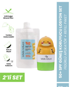 Bade Natural Çocuk Güneş Koruyucu Losyon 50+ SPF 0 Doğal Refill Paket + Dinozor Figürlü Aplikatör Set