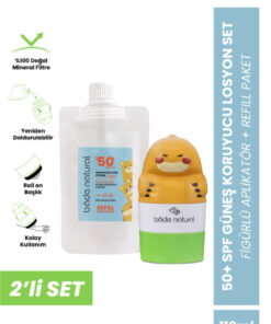 Bade Natural Çocuk Güneş Koruyucu Losyon 50+ SPF 0 Doğal Refill Paket + Dinozor Figürlü Aplikatör Set