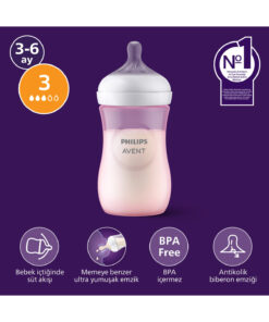 Philips Avent Doğal Tepkili PP Pembe Biberon, 260ml, 3-6 Ay, SCY903/11