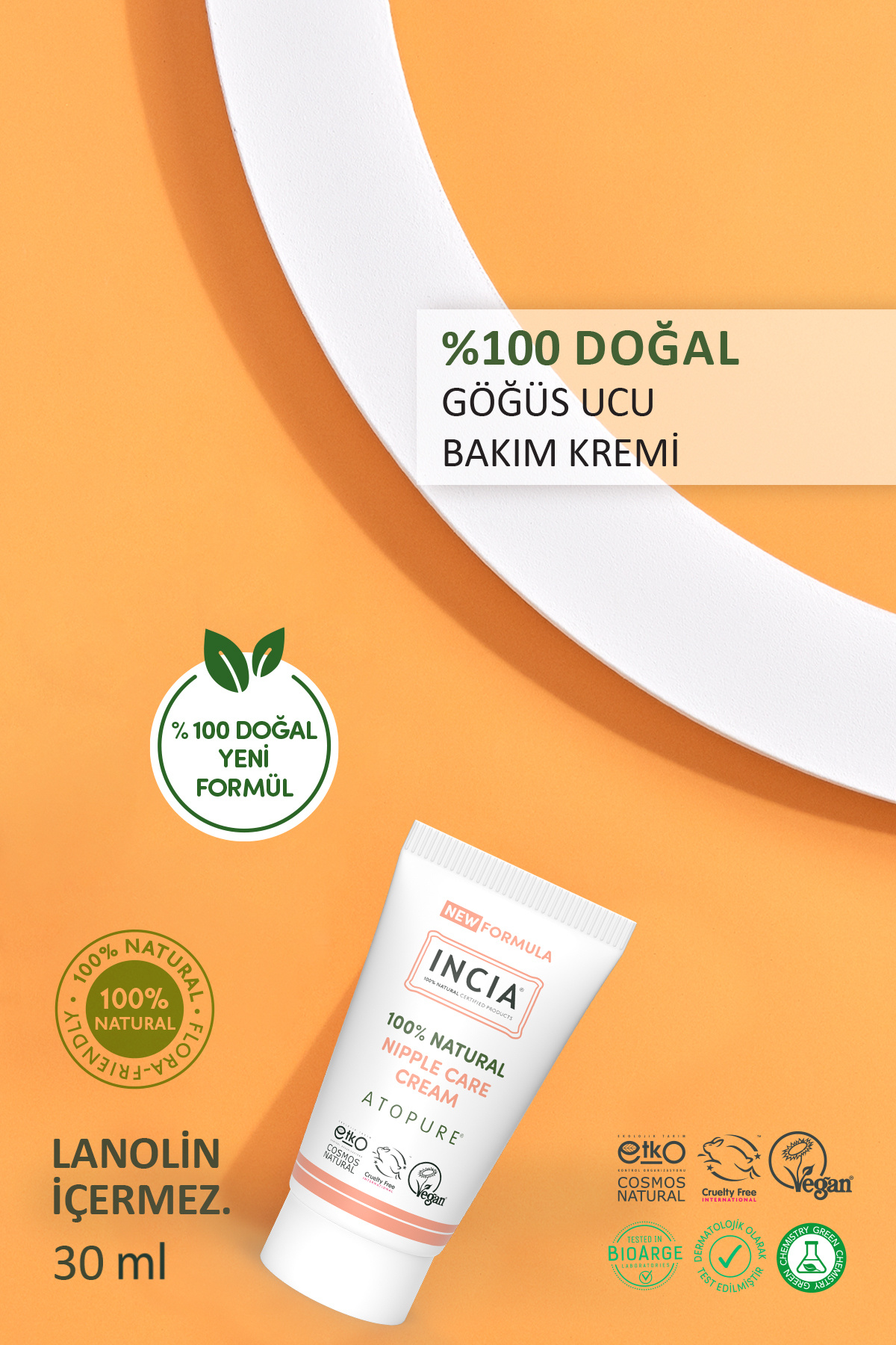 INCIA ATOPURE ® 0 Doğal Göğüs Ucu Bakım Kremi Yumuşatma ve Koruma Lanolin İçermez 30 ml - Görsel 3