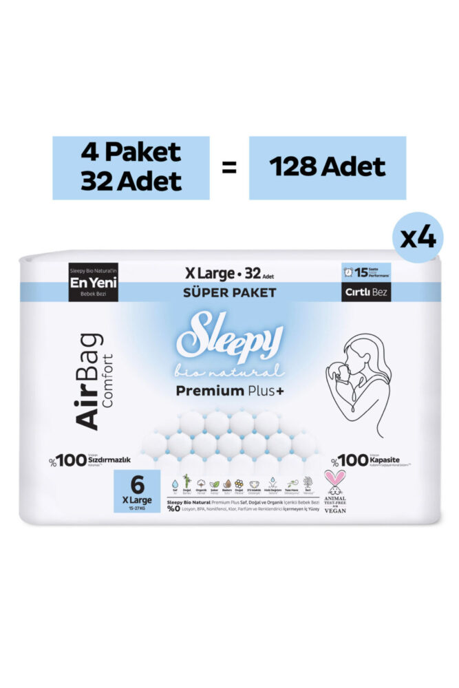 Sleepy Bio Natural Premium Plus Airbag Comfort Ultra Paket Bebek Bezi 6 Numara Xlarge 128 Adet - Görsel 2
