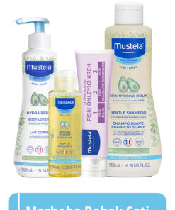 Mustela Merhaba Bebek Seti- Kolay Tarama Sağlayan Şampuan Pişik Kremi Masaj Yağı Vücut Losyonu Bebek Çocuk