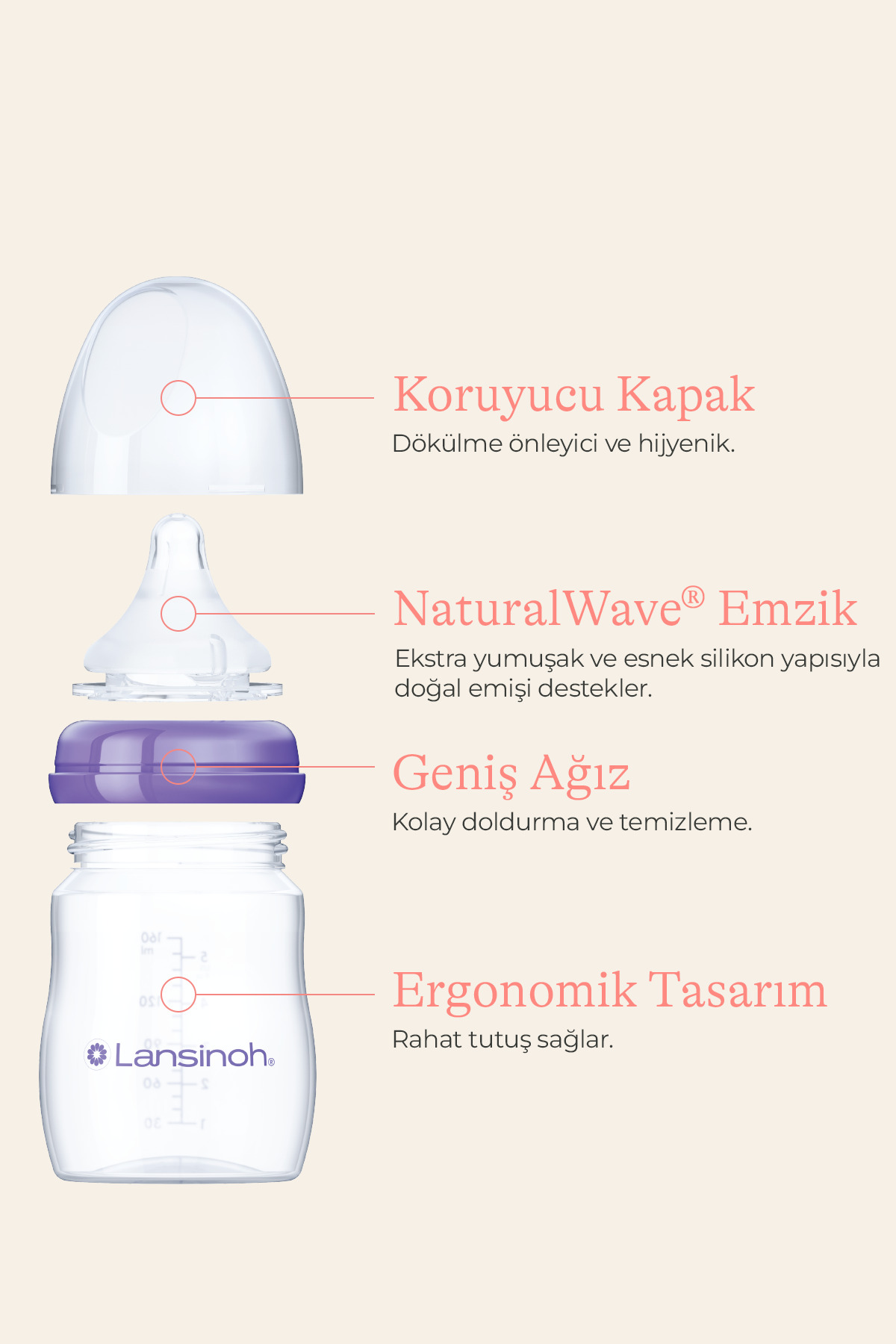 LANSINOH 160 ml Biberon ve NaturalWave® Biberon Emziği (1 Ay+) - Görsel 3