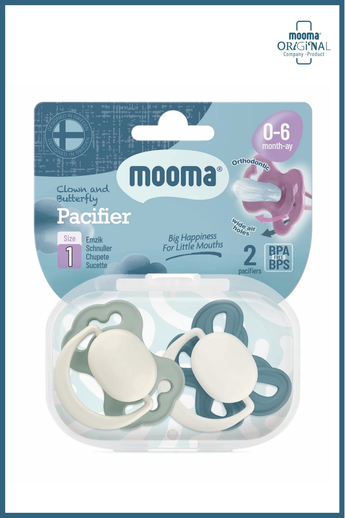 MOOMA NaturalFeel™ Premium Doğal Hissiyatlı Ortodontik Ultra Yumuşak Silikon Emzik 0-6 Ay Ball Blue ve River Green