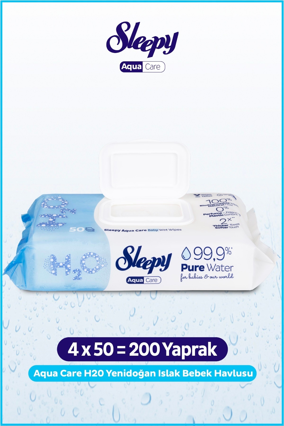Sleepy AquaCare H2O Yenidoğan Islak Bebek Havlusu 4X50