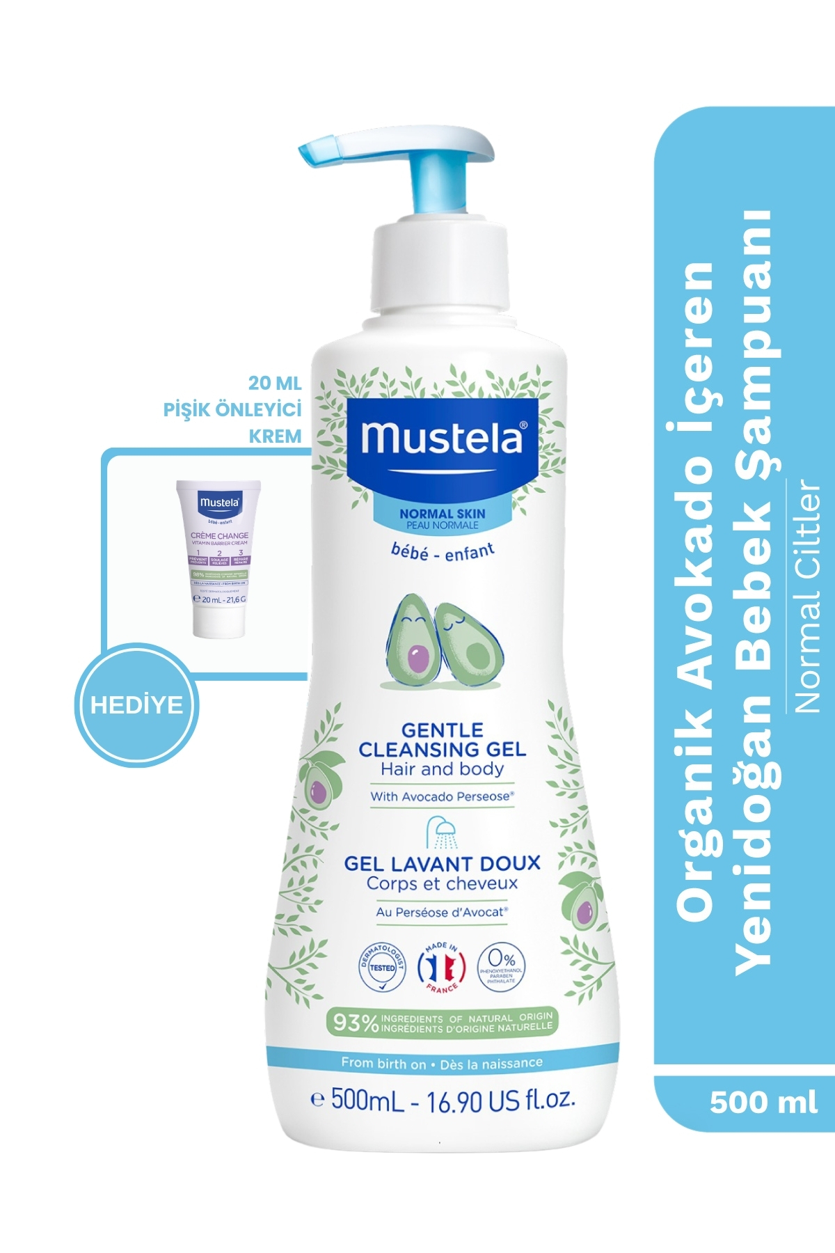 Mustela Organik Avokado İçeren Yenidoğan Bebek Şampuan 500ml+20 ml VBC Pişik Deneme Kremi
