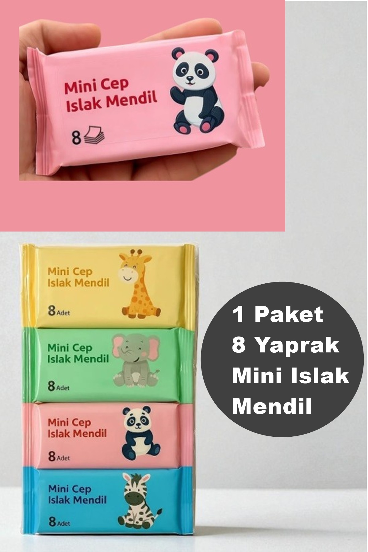 Kitchen Beauty 1 Paket 8 Yaprak Mini Islak Mendil Taşınabilir Çanta Boy Cep Tipi Islak Mendil