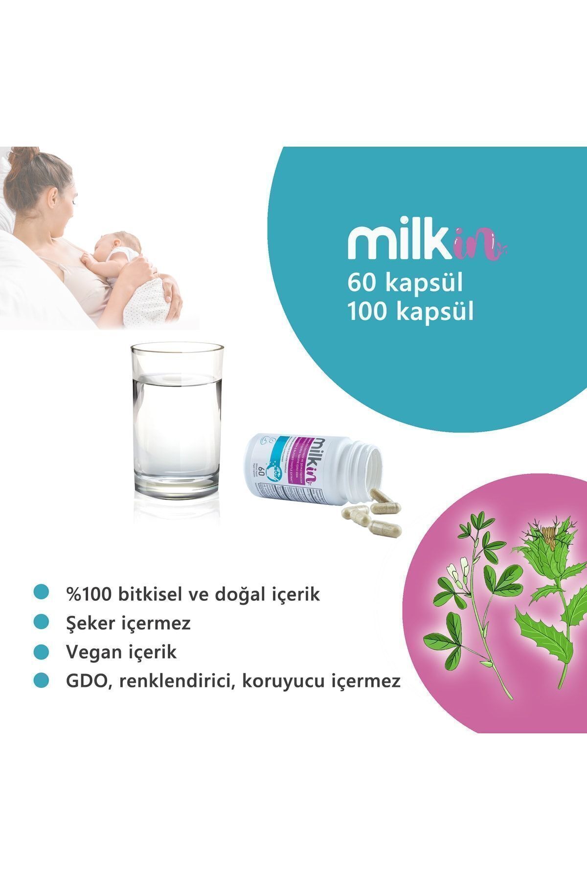 milkin 100 Bitkisel Kapsül - Anne Sütü Arttırıcı Gıda Takviyesi - Görsel 3