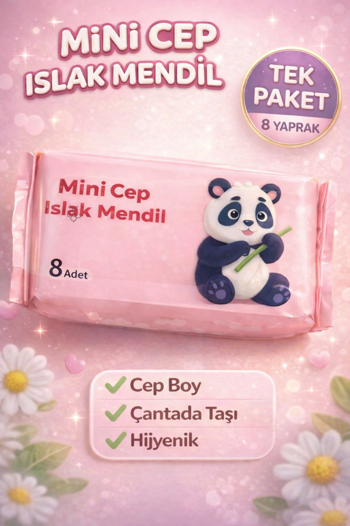 M&H 1 Adet 8 Yaprak Mini Islak Mendil Taşınabilir Cep Tipi Çanta Boy Islak Mendil