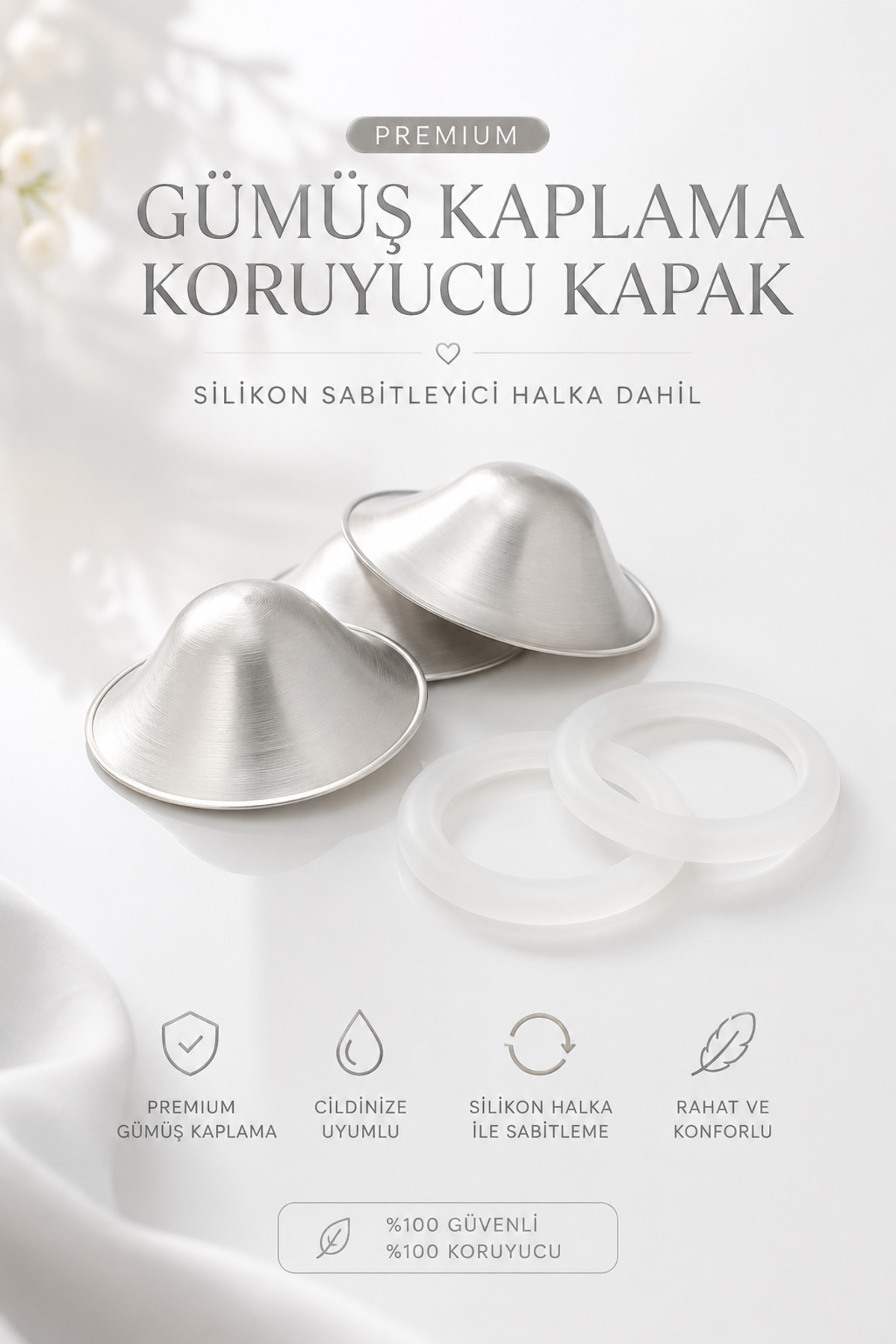 Mommiecare TR Gümüş Kaplama Göğüs Ucu Koruyucu Kapak