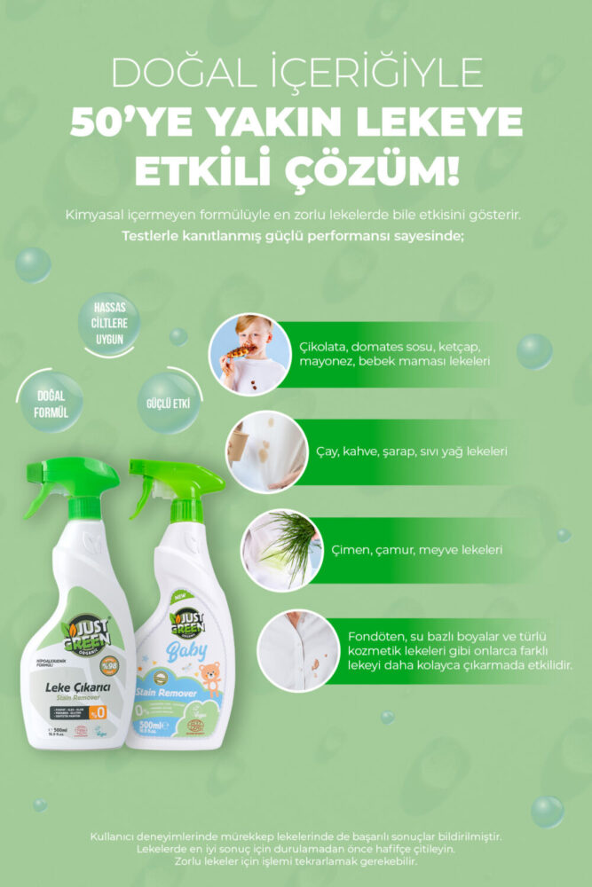 Just Green Organic Baby Leke Çıkartıcı - Bebekler Için 0 Doğal Ve 0 Bitkisel Temizlik, 500 ml Yerli Üretim, Vegan - Görsel 2