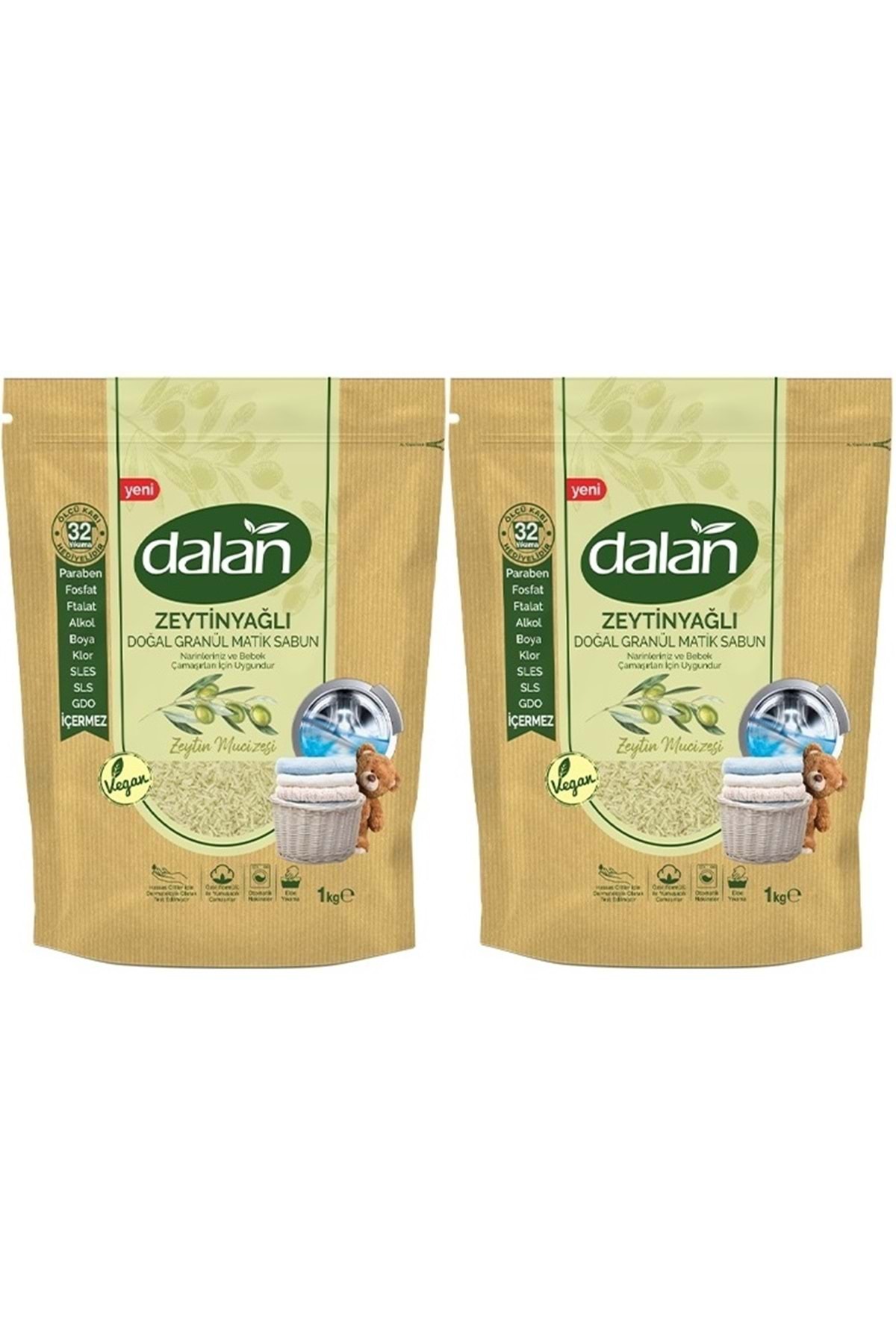 Dalan Doğal Granül Sabun Tozu 1Kg Bebekler İçin 0 Zeytinyağlı (2 Li Set)