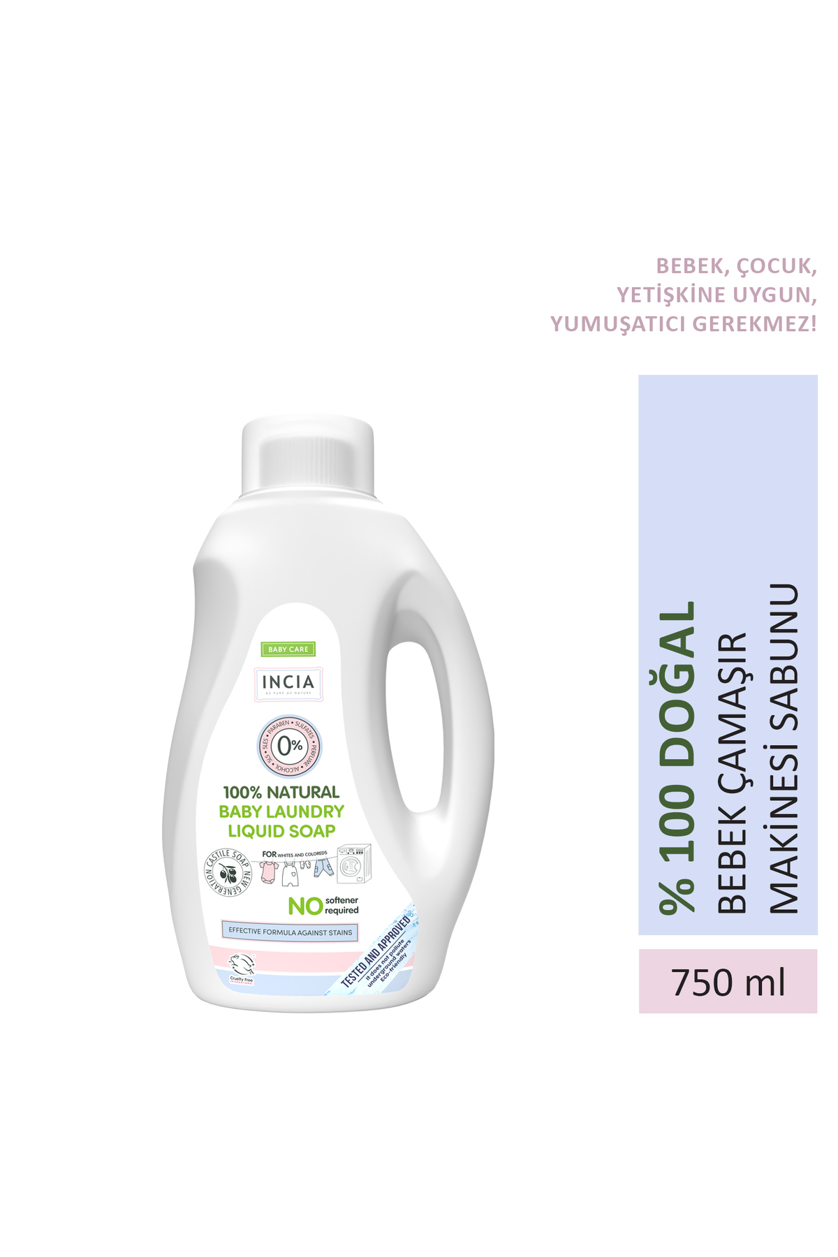 INCIA 0 Doğal Bebek Çamaşır Sabunu (Bitkisel Deterjan) Yumuşatıcılı Lavanta 750 ml