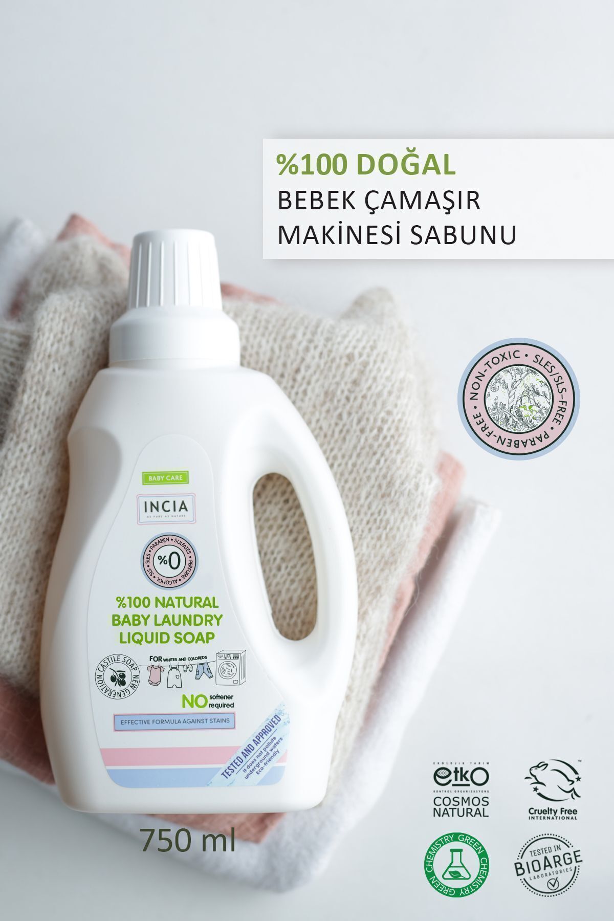 INCIA 0 Doğal Bebek Çamaşır Sabunu (Bitkisel Deterjan) Yumuşatıcılı Lavanta 750 ml - Görsel 3
