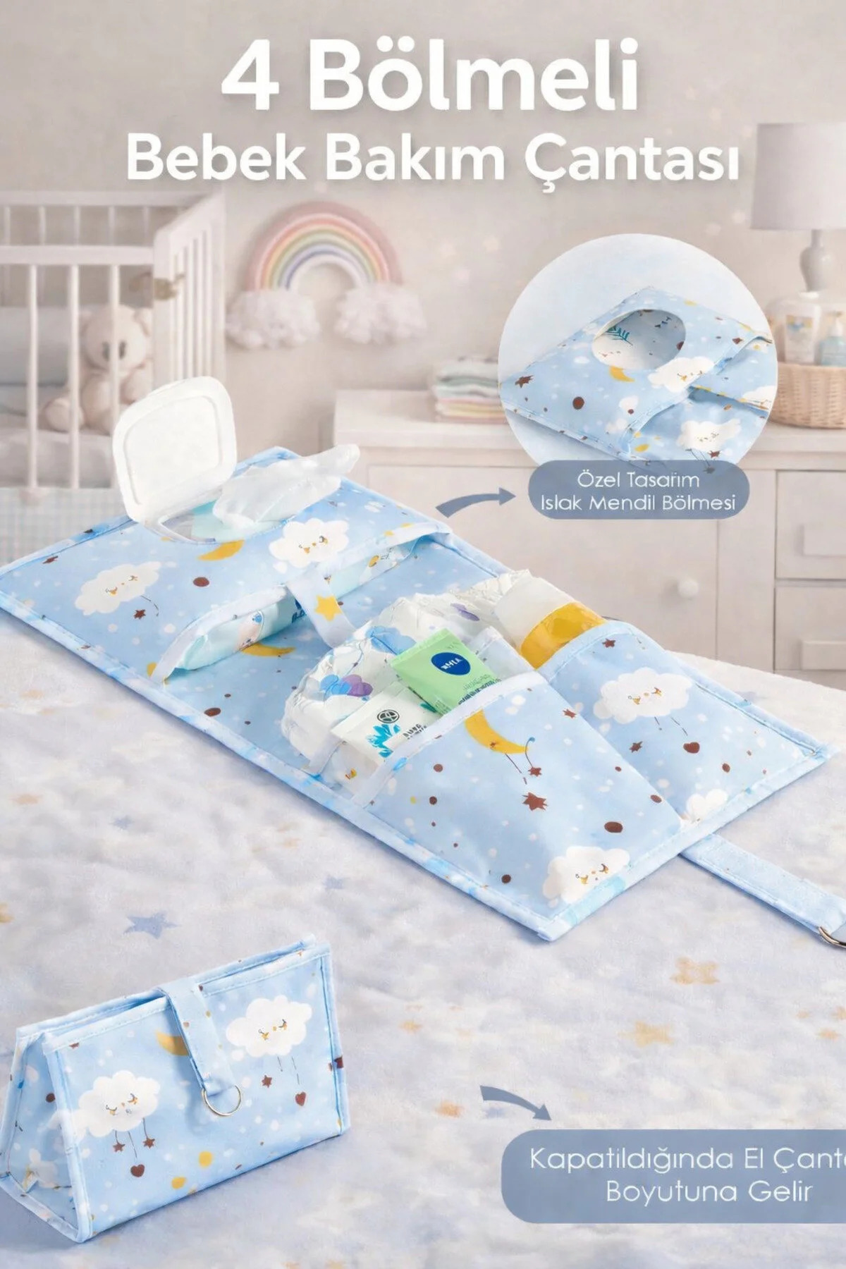 MorBebe Bebek Alt Açma Bakım Çantası Çok Gözlü Islak Mendil Bez Düzenleme Organizeri