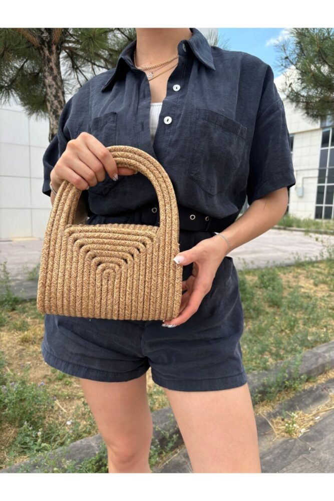 MaVaux Soft Mini Jüt Hasır Portföy Clutch El Çantası Yazın Modası - Görsel 2