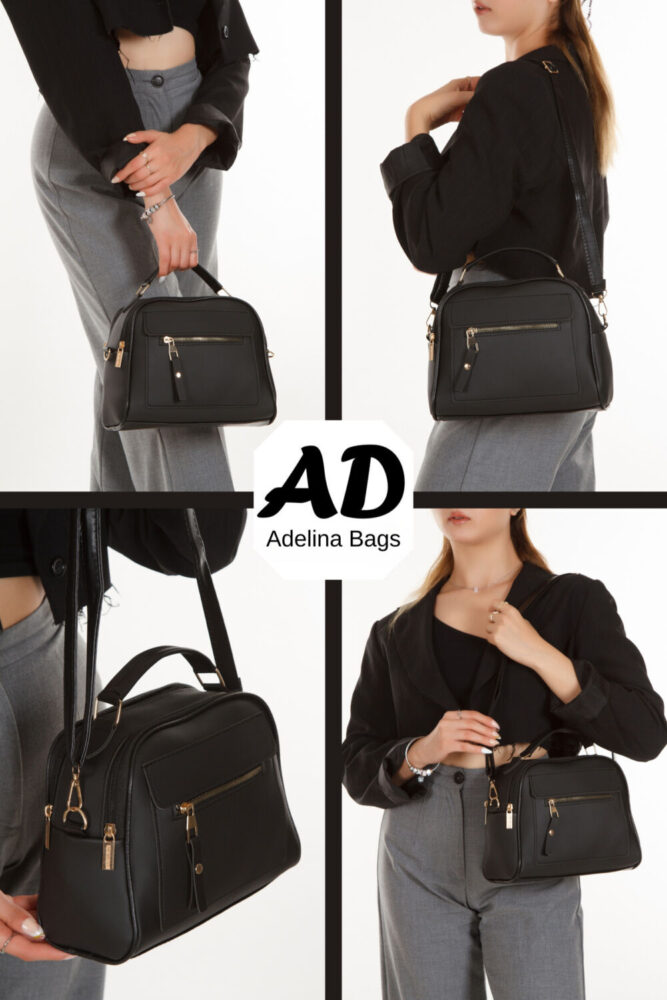 Adelina Bags Kadın Üç Bölmeli Çapraz Askılı Siyah El Ve Omuz Çantası - Görsel 2