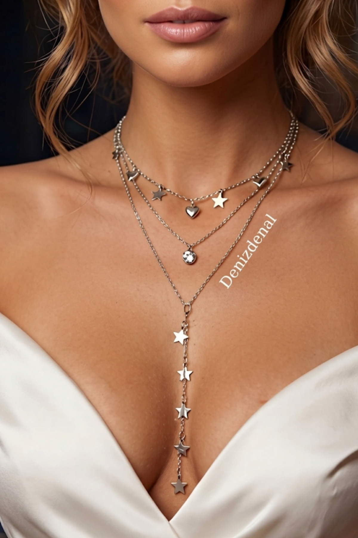 DENİZDENAL Y Kolye Çoklu Tarz 3lü Yıldız Kolye Silver