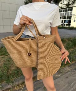 MaVaux Lumos Fermuarlı Hasır Jüt Vegan Clutch Çanta, Düğmeli Kol Çantası