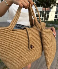 Alternative view of MaVaux Lumos Fermuarlı Hasır Jüt Vegan Clutch Çanta, Düğmeli Kol Çantası