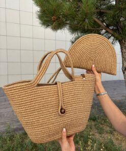 MaVaux Lumos Fermuarlı Hasır Jüt Vegan Clutch Çanta, Düğmeli Kol Çantası - Görsel 3