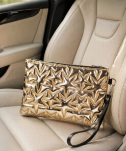 Adelina Bags Yıldız Nakış İşlemeli Portföy El Çantası Bilek Askılı Saten Astarlı Gold Clutch Çanta