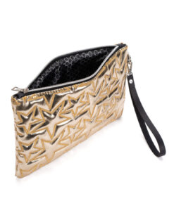 Adelina Bags Yıldız Nakış İşlemeli Portföy El Çantası Bilek Askılı Saten Astarlı Gold Clutch Çanta - Görsel 3