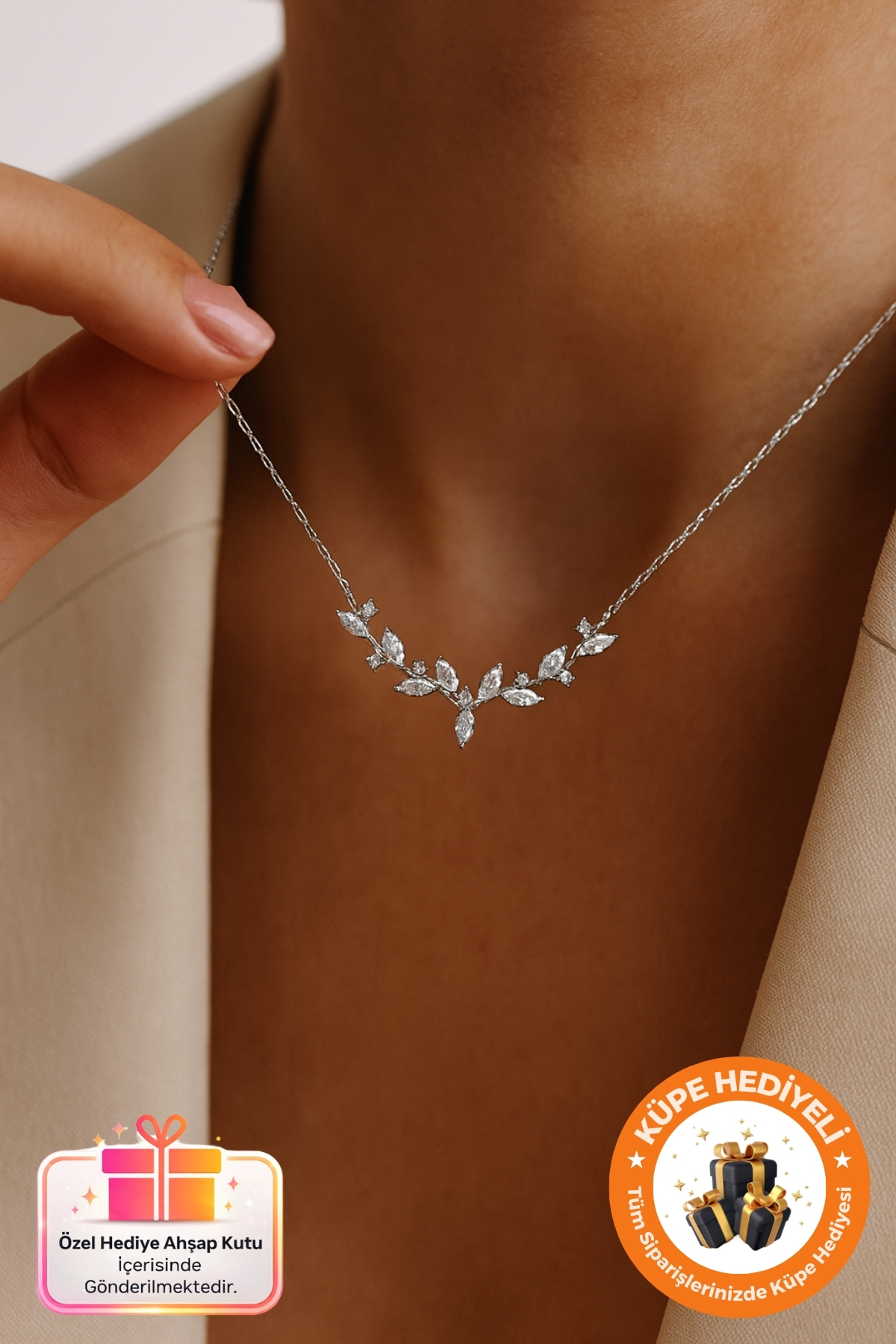 Lucente Jewellery 925 Ayar Sarmaşık Gümüş Kaplama Aşk Şans Bereket Özel Tasarım Zarif Model Hediyelik Şık Kadın Kolye