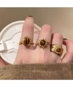 MURASSA BUTİK Kahverengi Vintage Güneş Desen Yüzük