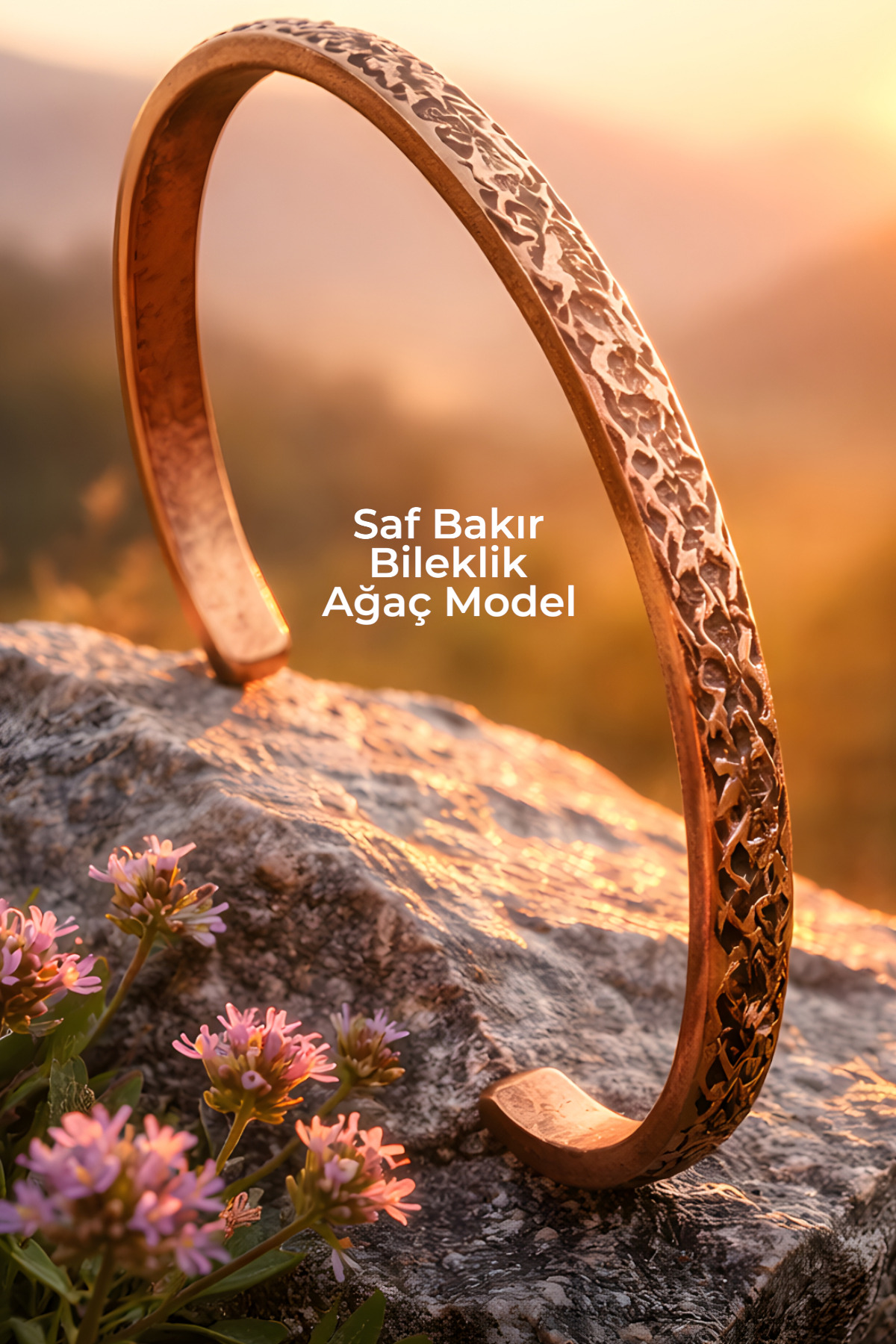 NBS Beautiful Naturel Stones Bakır Saf Bileklik Ağaç Desenli Ayarlanabilir Unisex Çok Kaliteli Ajda model