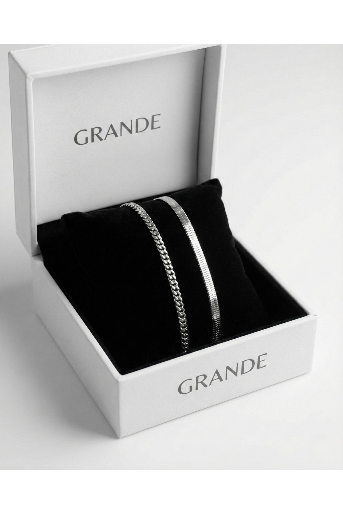 GrandeAccessory Sevgililer Gününe Özel 2'li İtalyan ve Zincir Çelik Bileklik