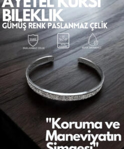 KT AKSESUAR Ayetel Kürsi Yazılı Bileklik Paslanmaz Çelik Ayarlanabilir Erkek/Kadın Bileklik