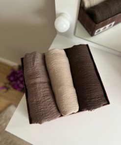 shop İREMSSCARF 3 lü Bürümcük şal seti (vizon bej tozlu kahve) - Görsel 3