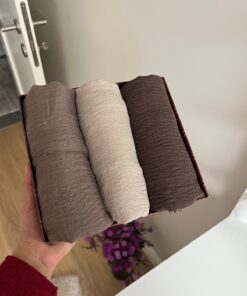 shop İREMSSCARF 3 lü Bürümcük şal seti (vizon bej tozlu kahve) - Görsel 2