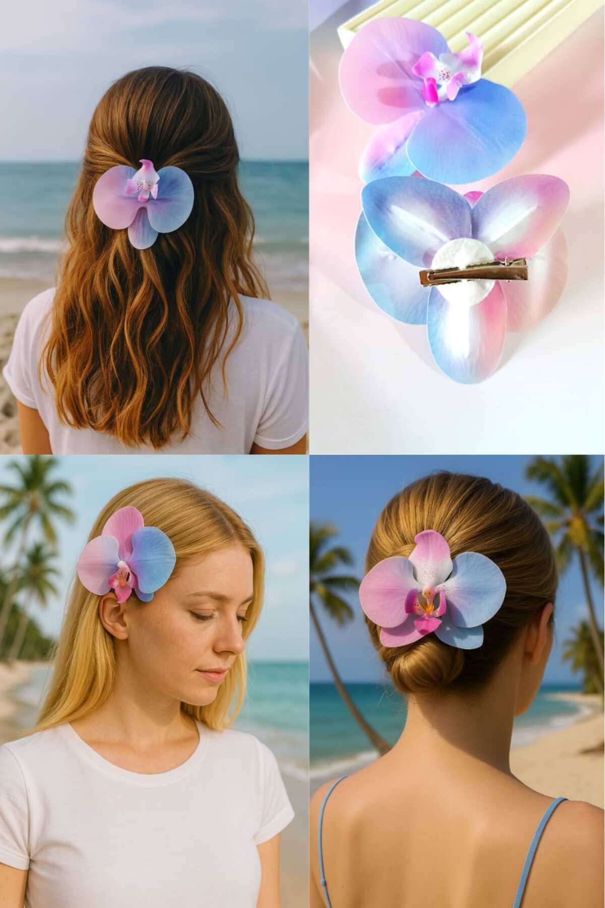 Diloshtrend Design Yaz Renkleri Orkide Çiçeği Aloha Pens Toka (10cm)