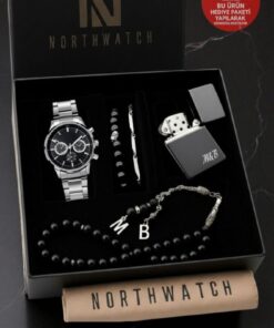 Northwatch Kişiye Özel Erkek Saat Bileklik Seti – Siyah Tasarım Sevgililer Günü Hediyesi
