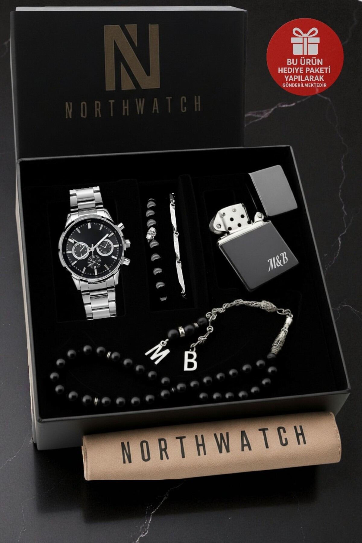 Northwatch Kişiye Özel Erkek Saat Bileklik Seti – Siyah Tasarım Sevgililer Günü Hediyesi