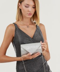 efnanstore Gümüş Çizgili Çupra Abiye Çanta Portföy Clutch Çanta - Görsel 3