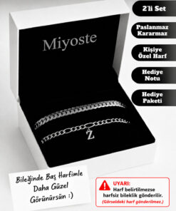 Miyoste Kişiye Özel Harfli Bileklik Çift Bilekliği, Lüx Çelik Kararmaz 2 Adet Sevgiliye,Arkadaşa,Eşe Hediye