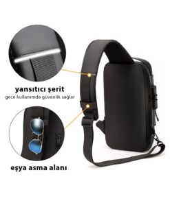 Newish Polo Erkek Siyah Usb Çıkışlı Çapraz Askılı Omuz ve Bel Çantası new222 - Görsel 3