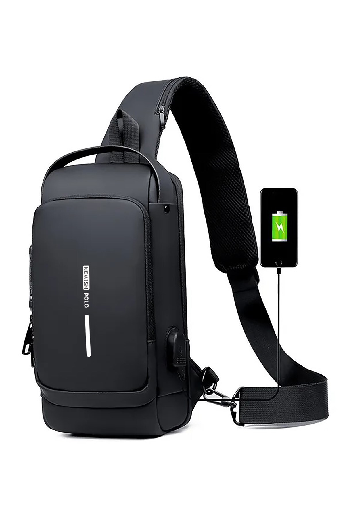 Newish Polo Erkek Siyah Usb Çıkışlı Çapraz Askılı Omuz ve Bel Çantası new222